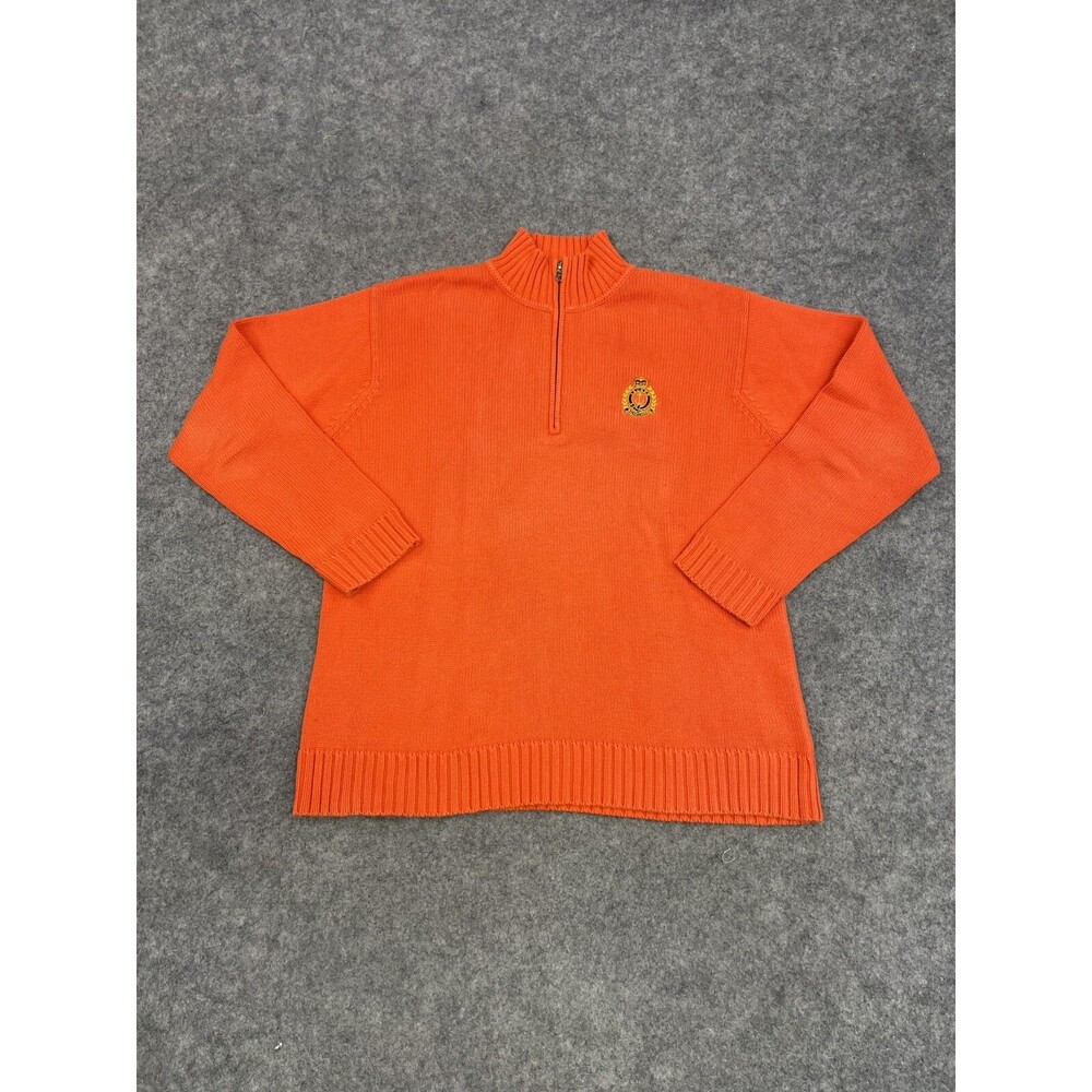 Lauren Ralph Lauren Sweater Womens Small S Orange Pullover Solid Knit Crest Logo